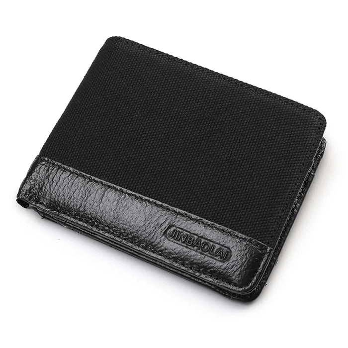 Leisure Men Bi-fold Wallet Card Coin Holder Slim Genuine Leather Short Purse - Style A/Black - 1