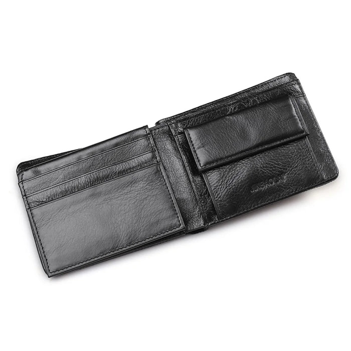 Leisure Men Bi-fold Wallet Card Coin Holder Slim Genuine Leather Short Purse - Style A/Black - 3