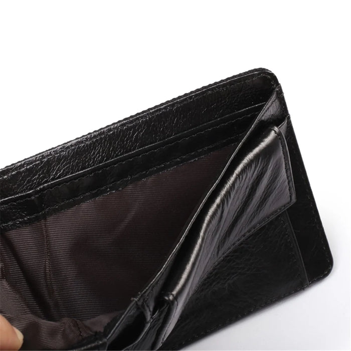 Leisure Men Bi-fold Wallet Card Coin Holder Slim Genuine Leather Short Purse - Style A/Black - 4