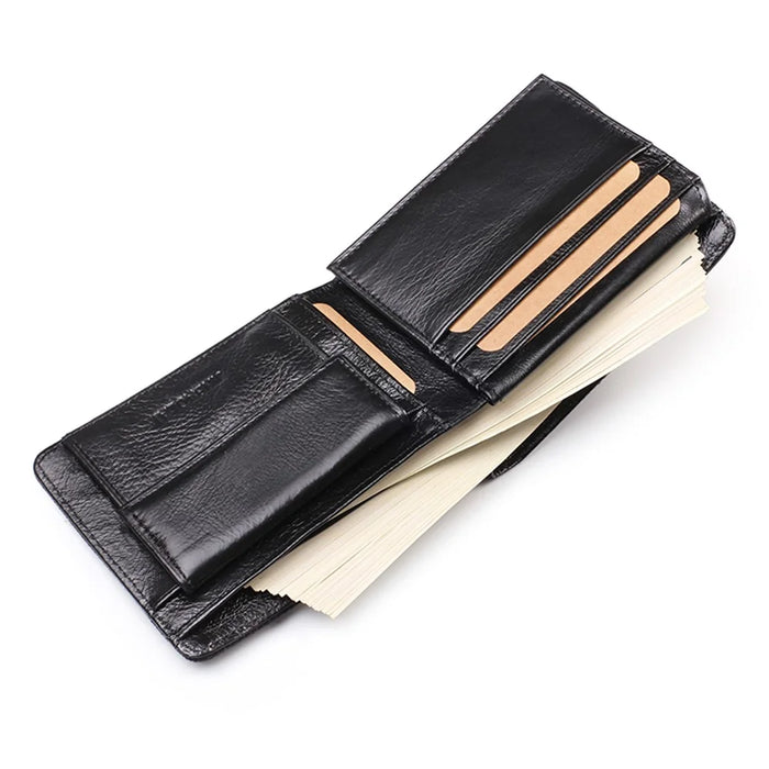 Leisure Men Bi-fold Wallet Card Coin Holder Slim Genuine Leather Short Purse - Style A/Black - 5