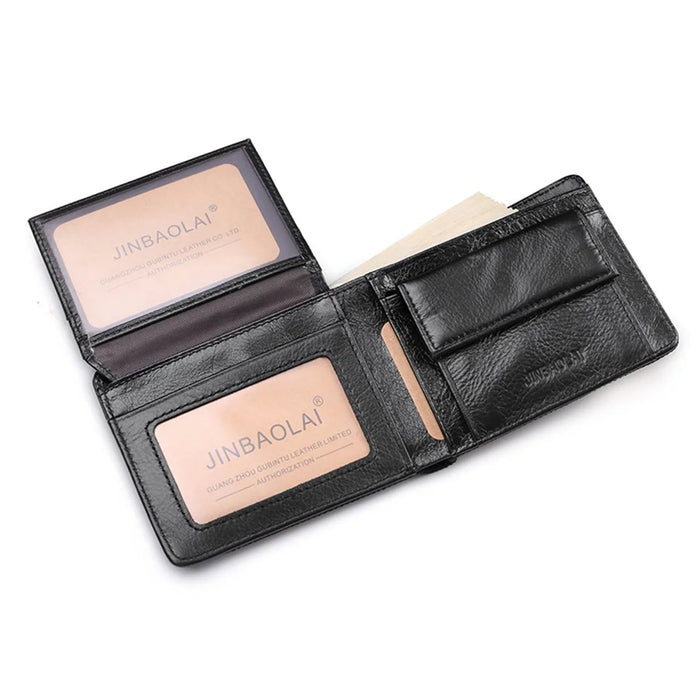 Leisure Men Bi-fold Wallet Card Coin Holder Slim Genuine Leather Short Purse - Style A/Black - 6