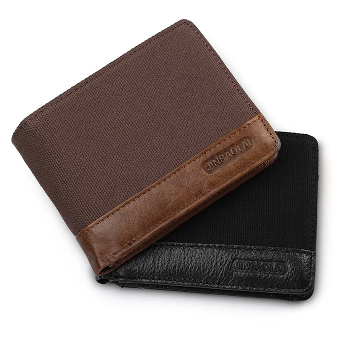 Leisure Men Bi-fold Wallet Card Coin Holder Slim Genuine Leather Short Purse - Style A/Black - 7