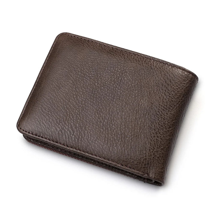 Leisure Men Genuine Leather Short Purse Card Coin Holder Bi-fold Wallet - Style B/Coffee - 2
