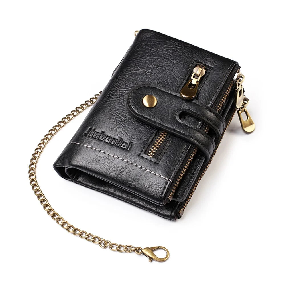 Retro Double Zipper Multi Card Slots Wallet Snap Button Coin Purse with Metal Chain - Black - 2