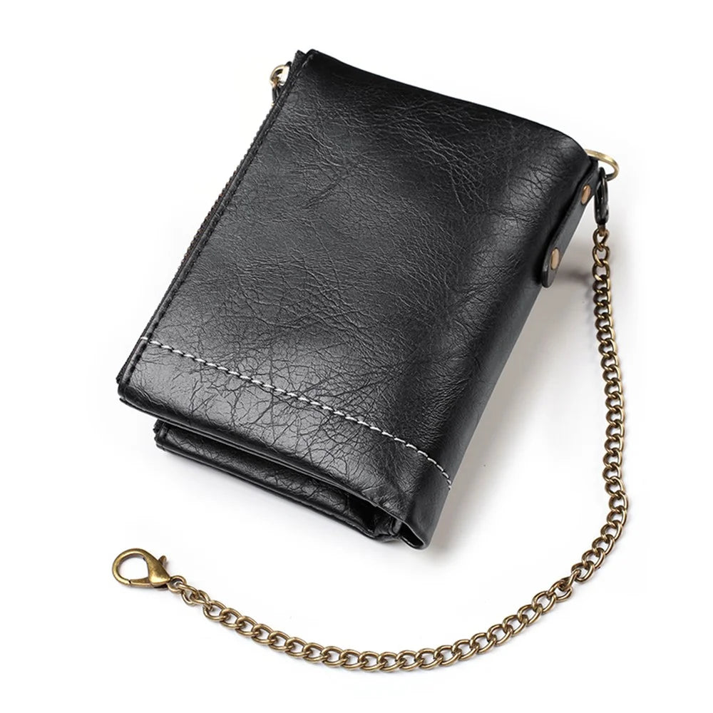 Retro Double Zipper Multi Card Slots Wallet Snap Button Coin Purse with Metal Chain - Black - 3