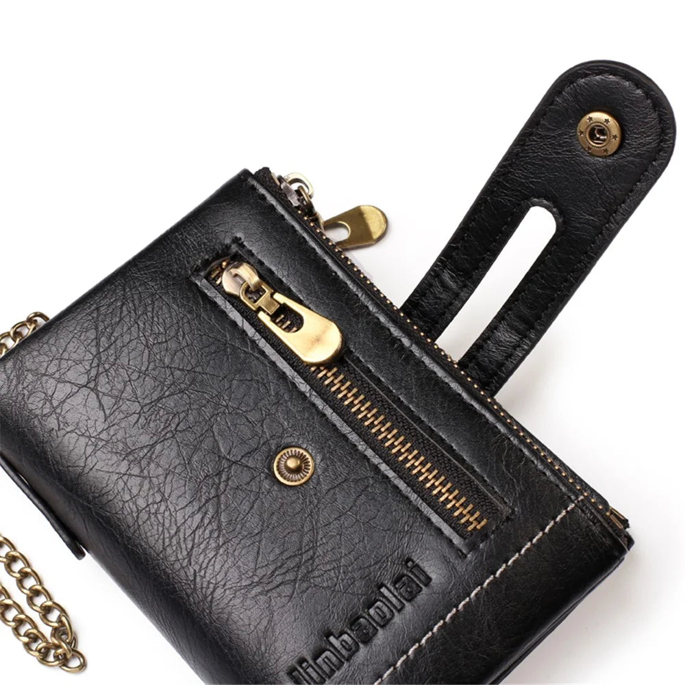 Retro Double Zipper Multi Card Slots Wallet Snap Button Coin Purse with Metal Chain - Black - 5