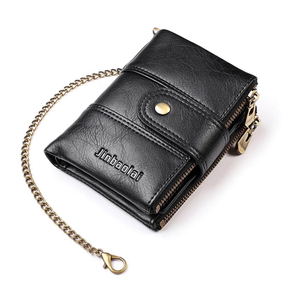 Multi Card Slots Zipper Pouch Wallet Snap Button Design PU Leather Coin Purse with Metal Chain - Black - 3