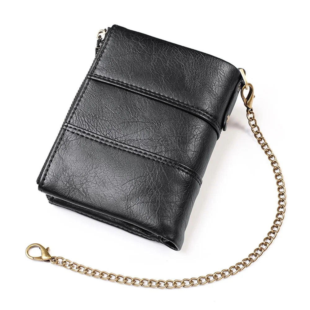 Multi Card Slots Zipper Pouch Wallet Snap Button Design PU Leather Coin Purse with Metal Chain - Black - 4