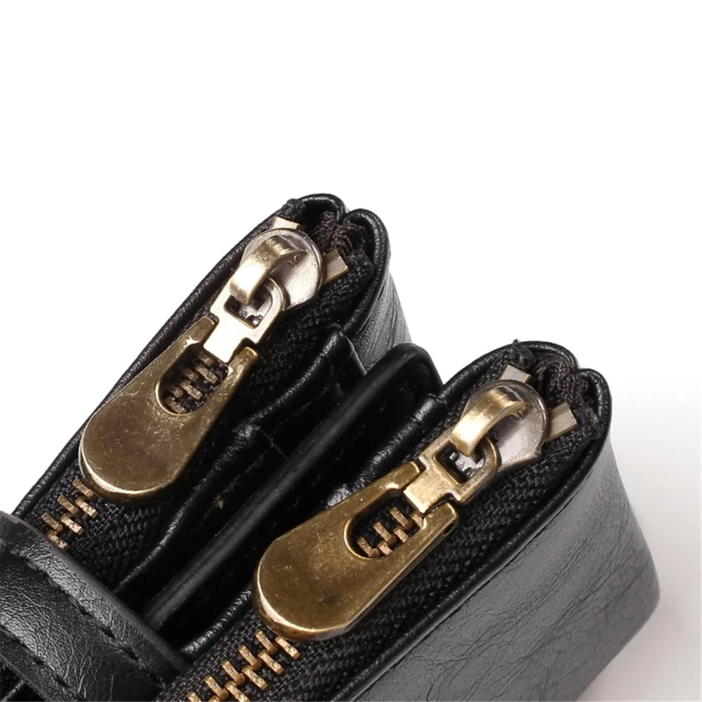 Multi Card Slots Zipper Pouch Wallet Snap Button Design PU Leather Coin Purse with Metal Chain - Black - 5