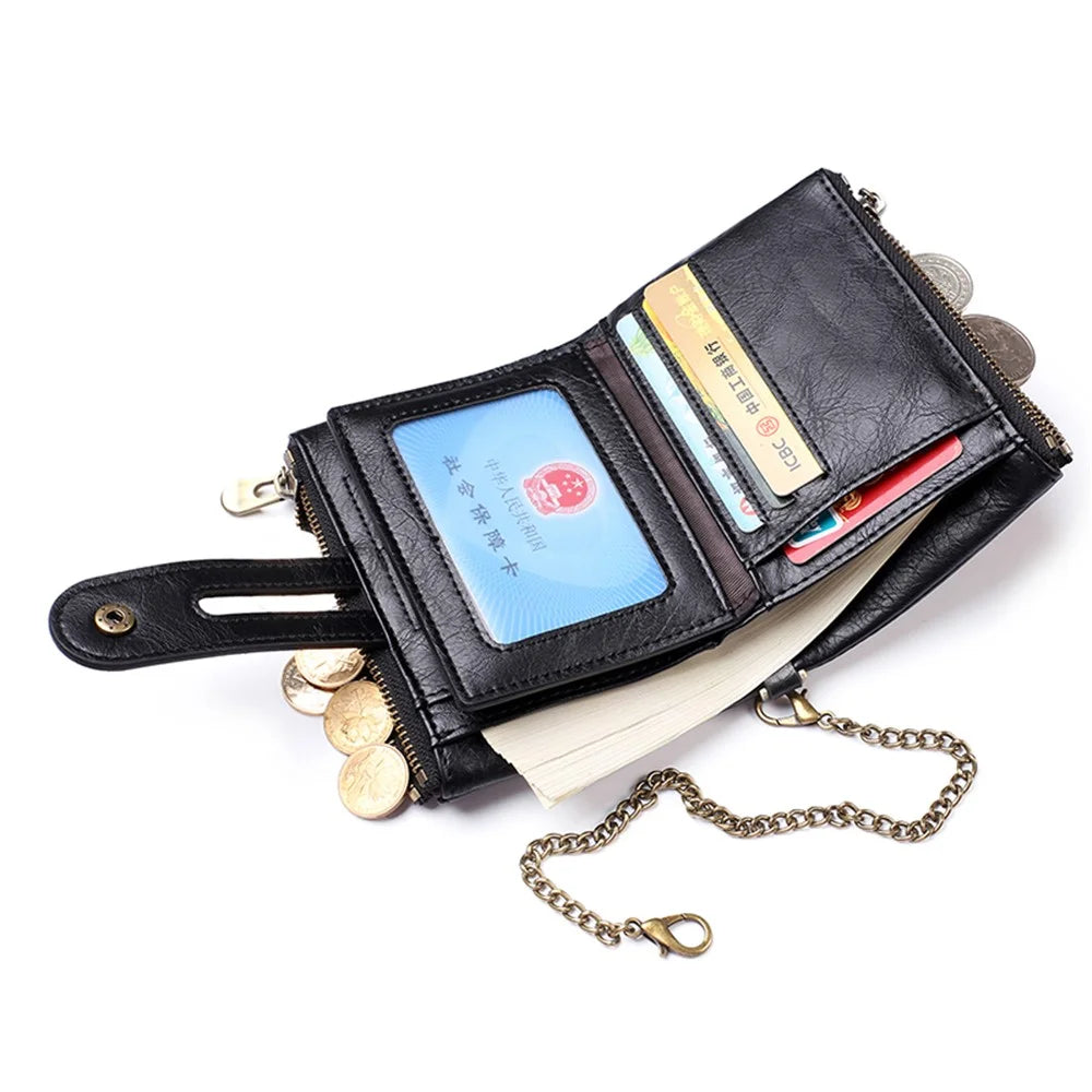 Multi Card Slots Zipper Pouch Wallet Snap Button Design PU Leather Coin Purse with Metal Chain - Black - 6