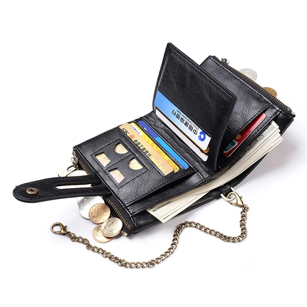 Multi Card Slots Zipper Pouch Wallet Snap Button Design PU Leather Coin Purse with Metal Chain - Black - 7