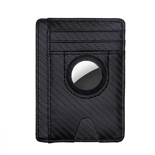 Carbon Fiber Texture Minimalist Wallet Card Holder 2 in 1 Portable Slim Case for AirTag - Black - 1