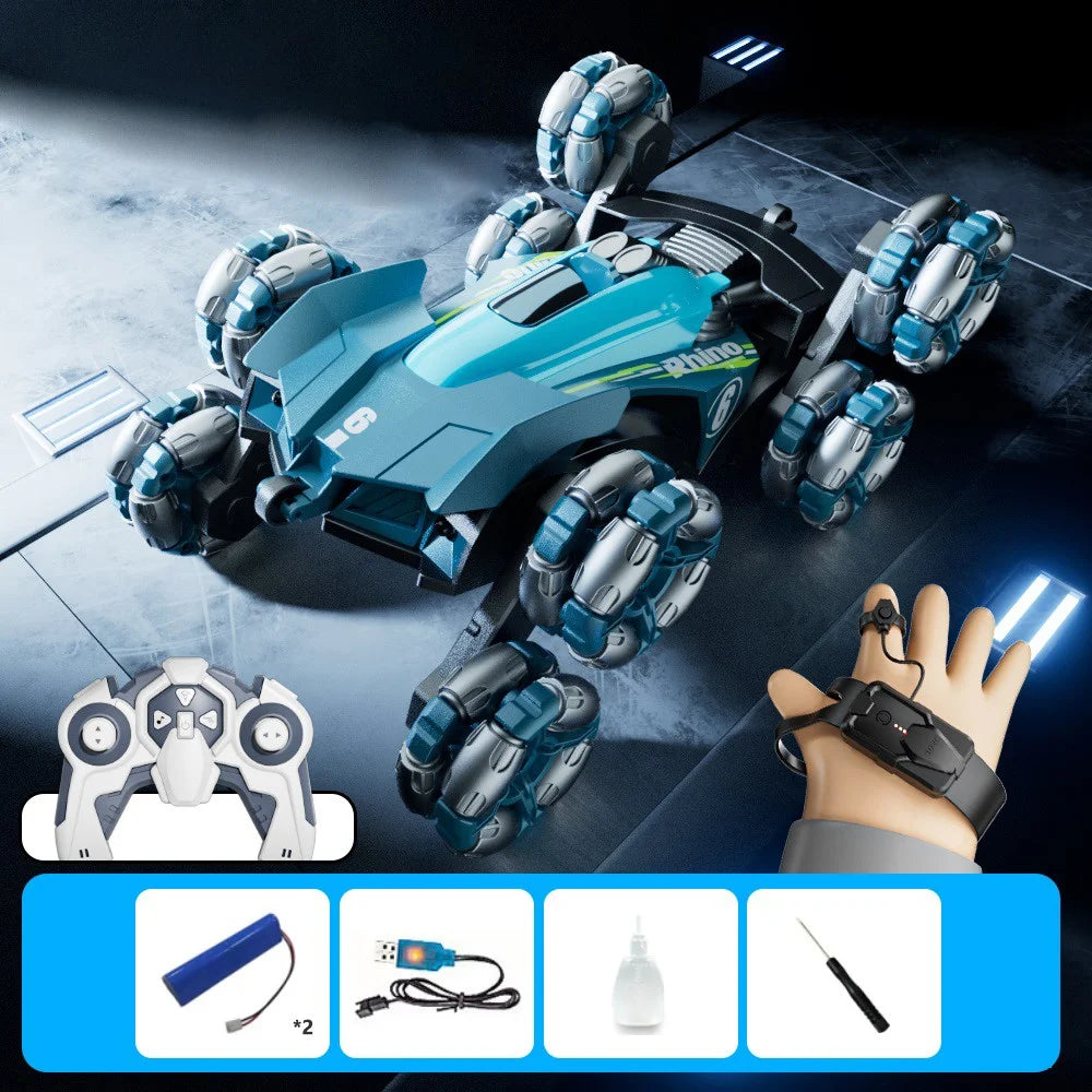 4DRC Y6 8WD Spray RC Car Model Remote Control Stunt Vehicle with LED Light, 2 Batteries - Blue - 1