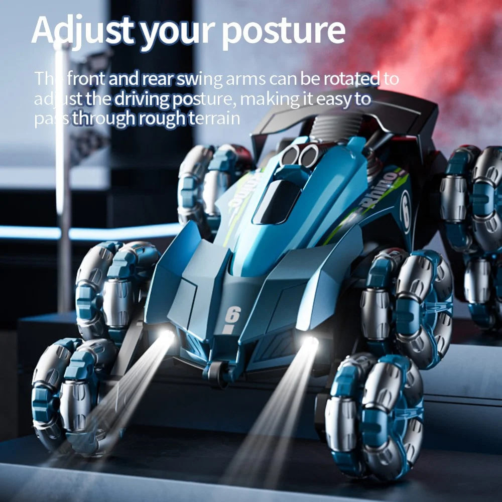 4DRC Y6 8WD Spray RC Car Model Remote Control Stunt Vehicle with LED Light, 1 Battery - Blue - 3