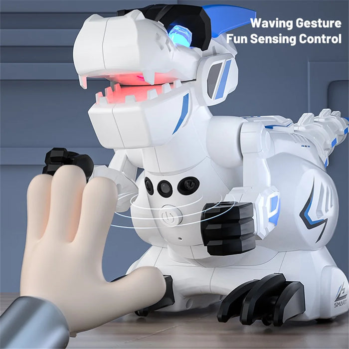 R25 Intelligent Programming Remote Control Dinosaur Electric Dinosaur Toy, Remote Control + Gesture Sensing Remote Control - Blue - 6