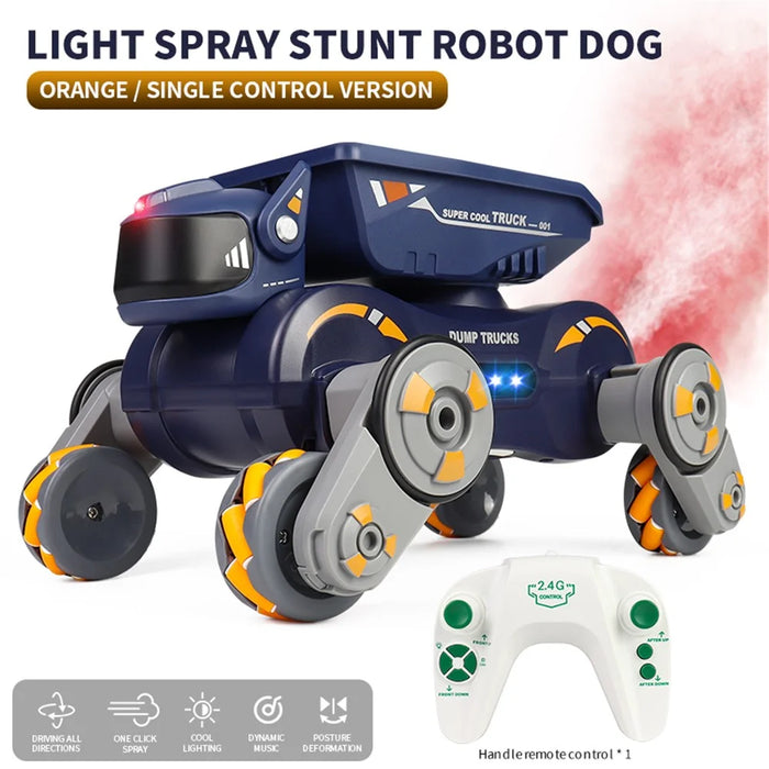 Q187 One-Click Spray RC Car with Light and Music Remote Control Stunt Robot Dog - Orange - 2