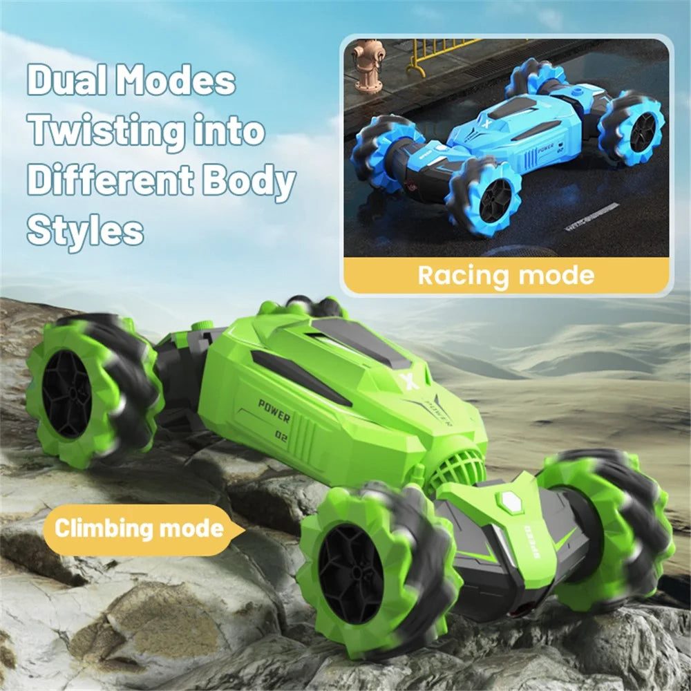 Q177 RC Stunt Twister Car Music Light Kids 2.4G Remote Control Four Wheel Car Toy, 1 Battery - Green - 3