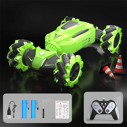 Q177 RC Stunt Twister Car Music Light Kids 2.4G Remote Control Four Wheel Car Toy, 2 Batteries - Green - 1