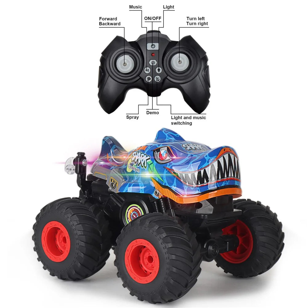 KY-S202B 1 / 20 Remote Control Toy Car Shark Head Design Stunt Car with Light and Music - Blue - 7
