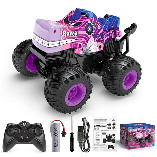 KY-S208A 1 / 20 Remote Control Car Cartoon Kids Stunt Car Toy with Light and Music - Purple - 1