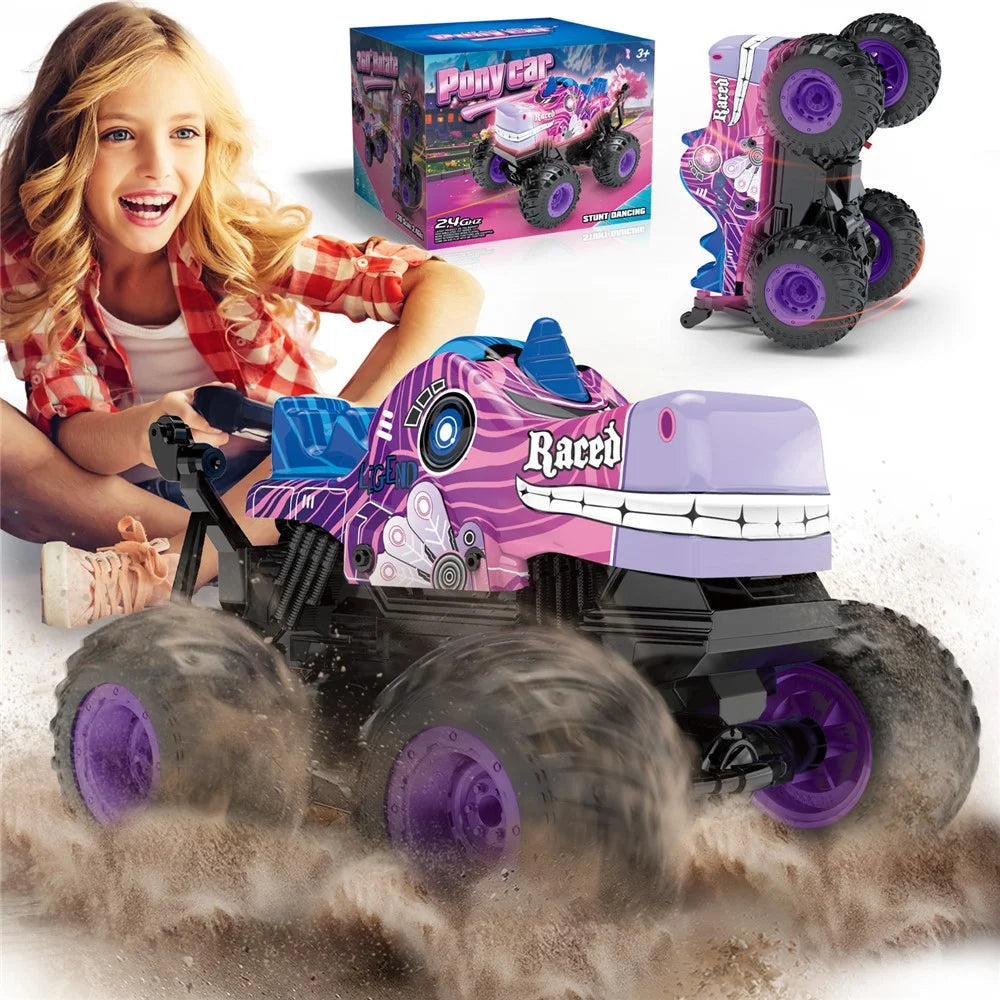 KY-S208A 1 / 20 Remote Control Car Cartoon Kids Stunt Car Toy with Light and Music - Purple - 3