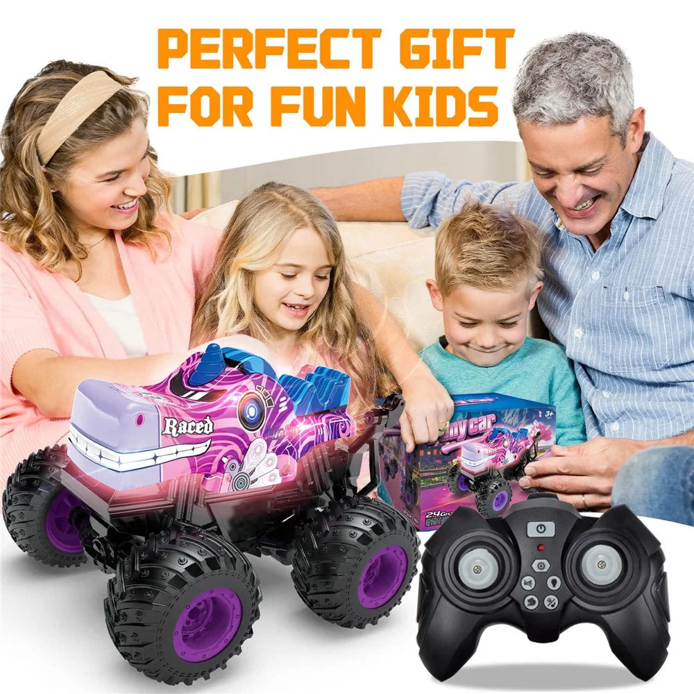 KY-S208A 1 / 20 Remote Control Car Cartoon Kids Stunt Car Toy with Light and Music - Purple - 6