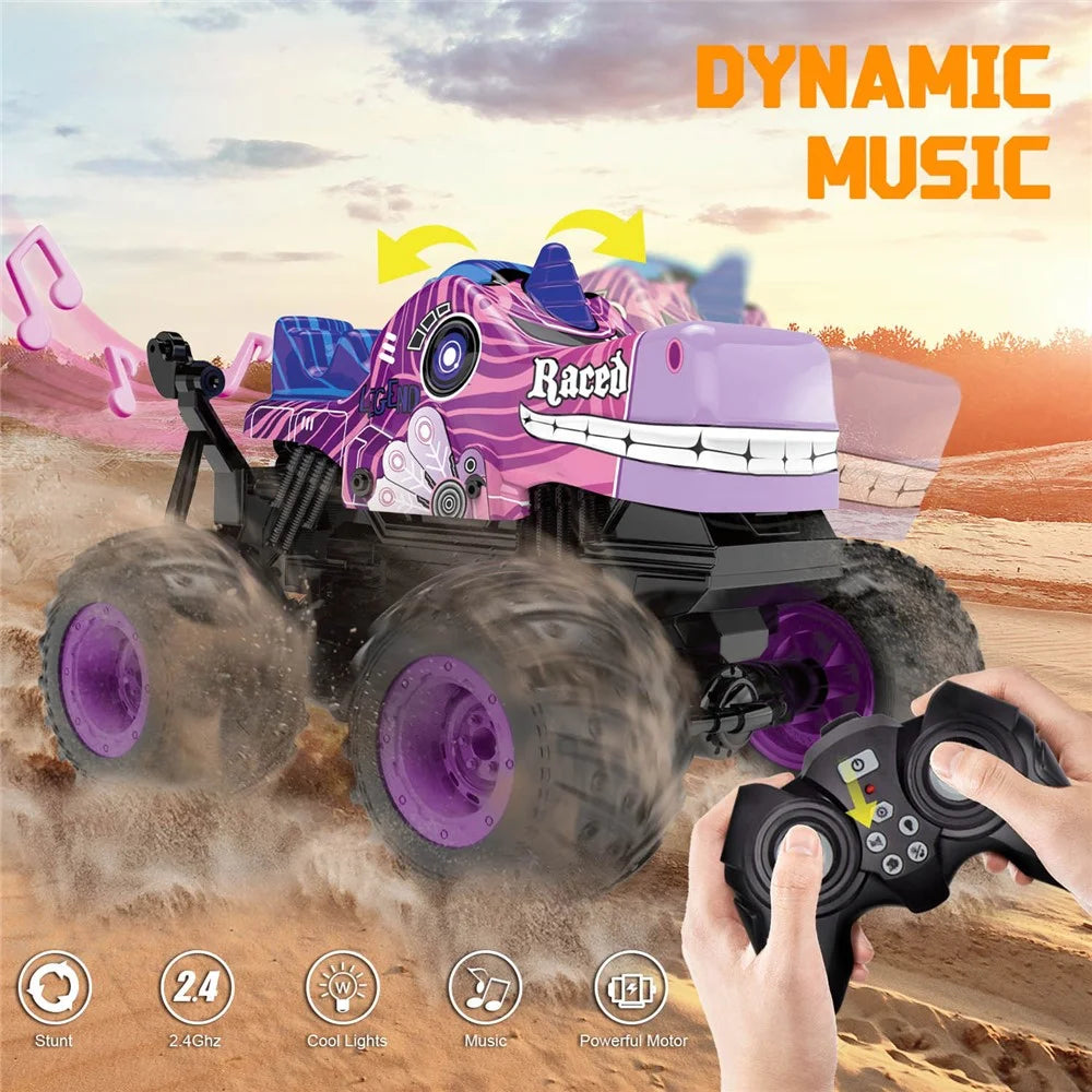 KY-S208A 1 / 20 Remote Control Car Cartoon Kids Stunt Car Toy with Light and Music - Purple - 7
