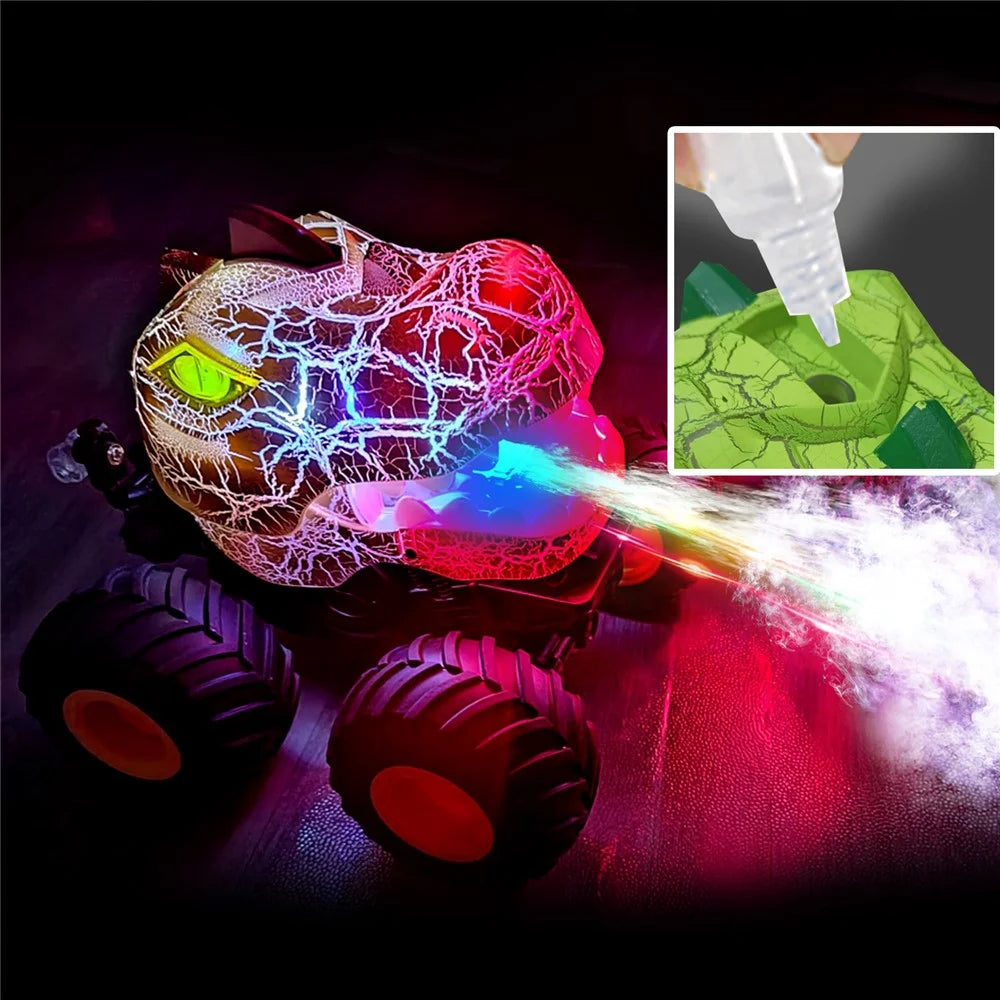 KY-S203A Cracked Pattern 1 / 20 Remote Control Toy Car Light Music Mist Spray Function Dinosaur Head Stunt Car - Green - 2