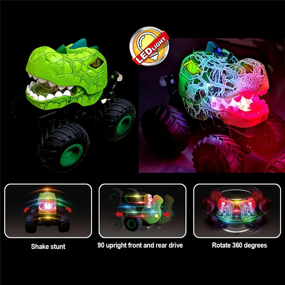 KY-S203A Cracked Pattern 1 / 20 Remote Control Toy Car Light Music Mist Spray Function Dinosaur Head Stunt Car - Green - 3