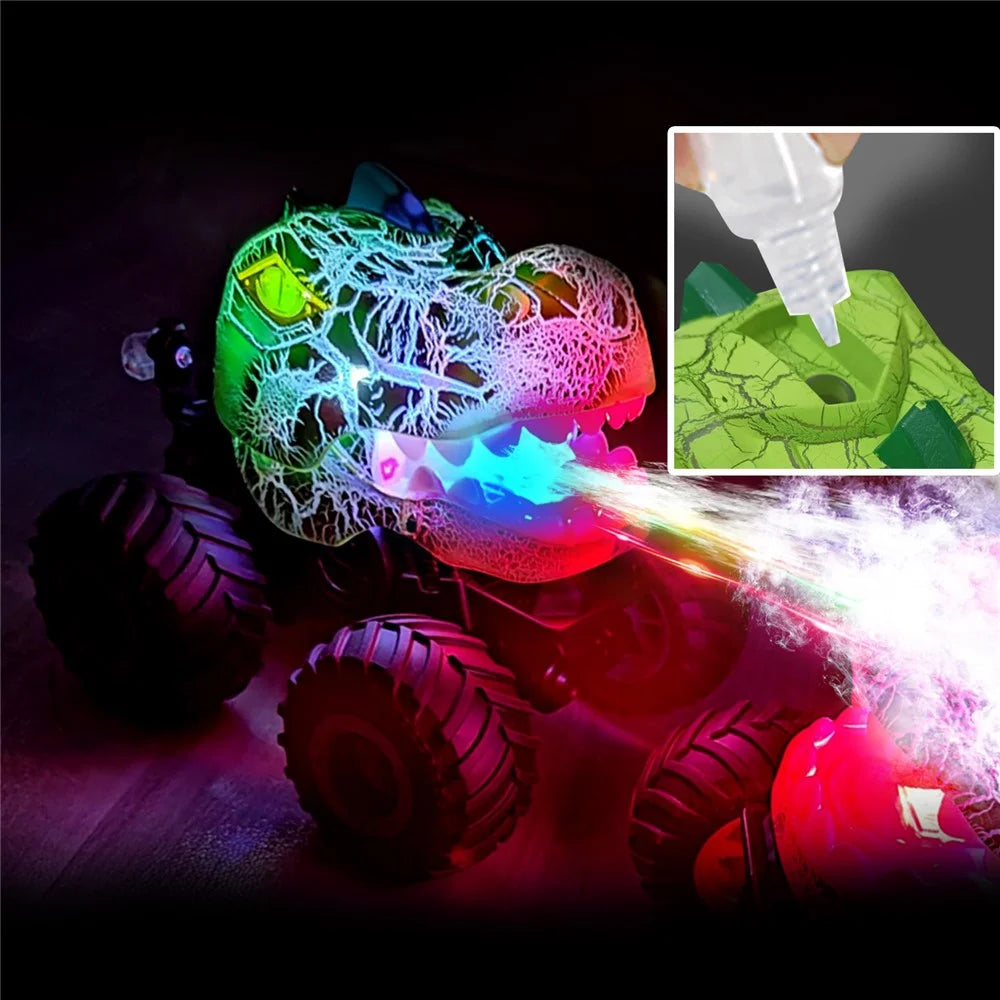 KY-S203A Cracked Pattern 1 / 20 Remote Control Toy Car Light Music Mist Spray Function Dinosaur Head Stunt Car - Green - 4