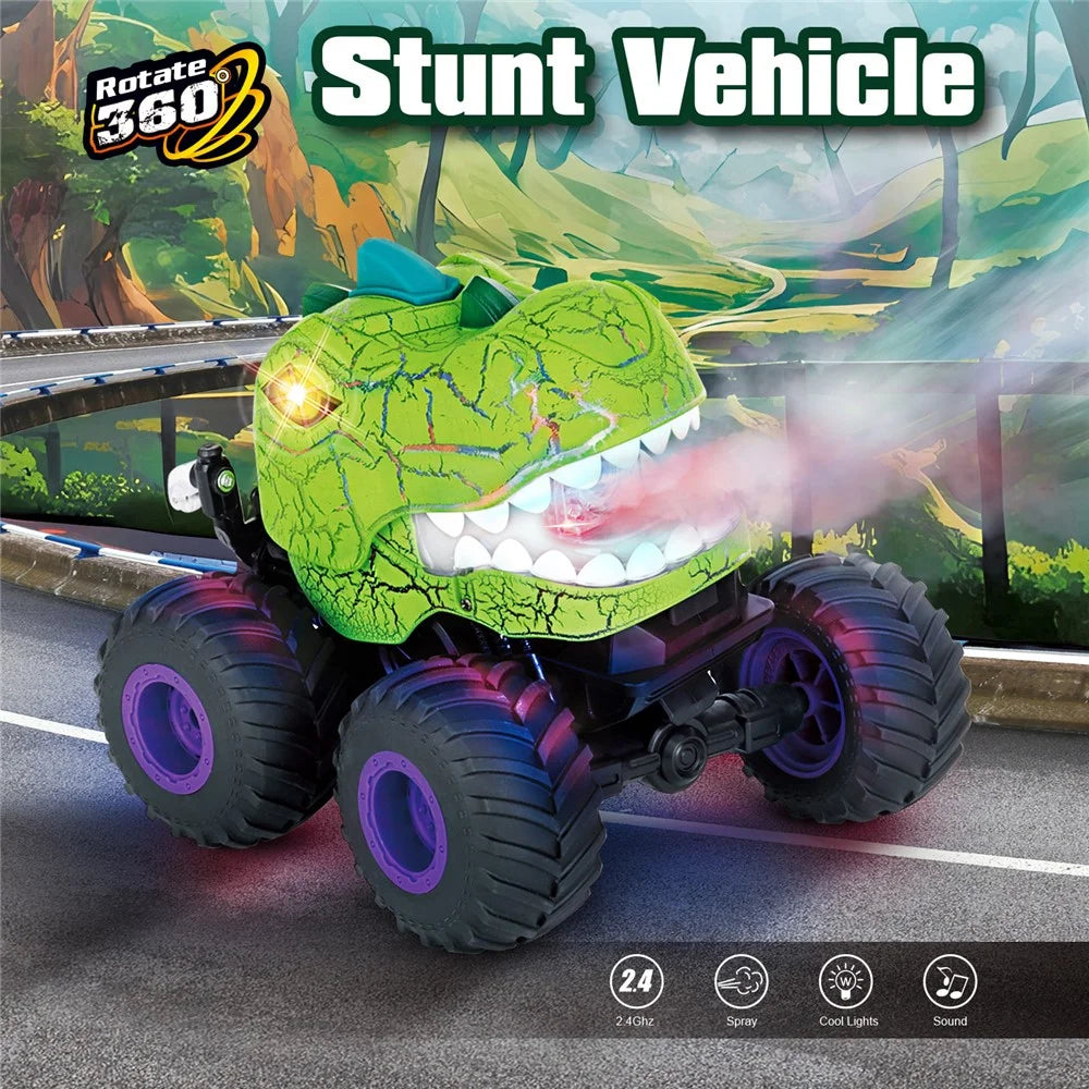 KY-S203A Cracked Pattern 1 / 20 Remote Control Toy Car Light Music Mist Spray Function Dinosaur Head Stunt Car - Green - 5