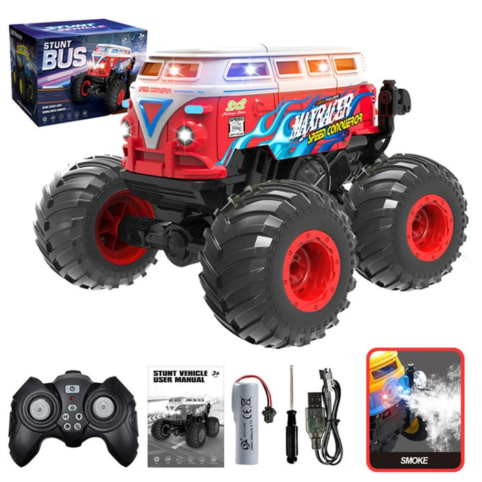 KY-S201B 1 / 20 Stunt School Bus Light Music Mist Spray Remote Control Toy Car - Red - 1