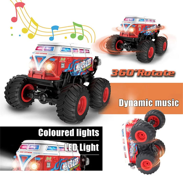 KY-S201B 1 / 20 Stunt School Bus Light Music Mist Spray Remote Control Toy Car - Red - 2