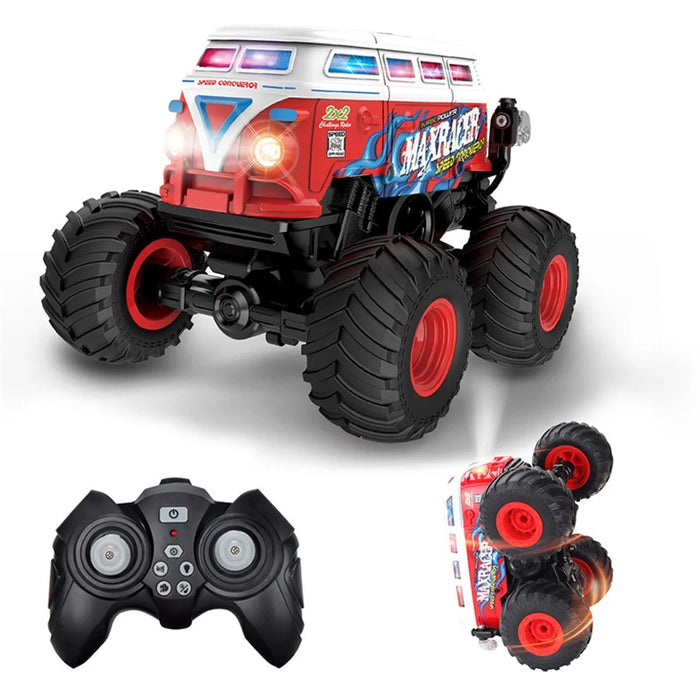KY-S201B 1 / 20 Stunt School Bus Light Music Mist Spray Remote Control Toy Car - Red - 6