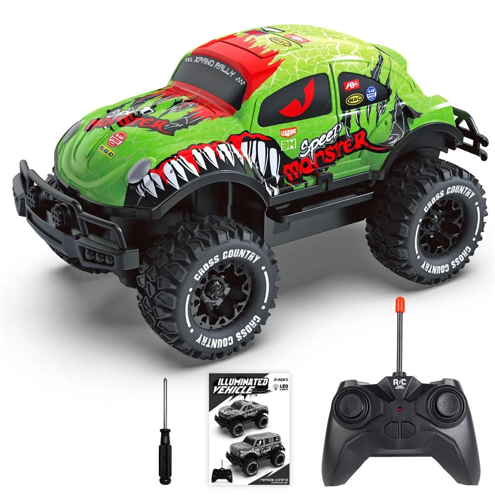 UJ99-Y200 1 / 20 2WD Remote Control Car Toy Cartoon Design Non-Slip Wheels Cool Light RC Car - Green - 1