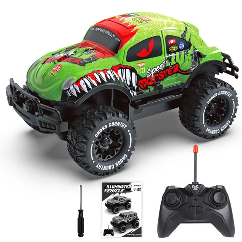 UJ99-Y200 1 / 20 2WD Remote Control Car Toy Cartoon Design Non-Slip Wheels Cool Light RC Car - Green - 1