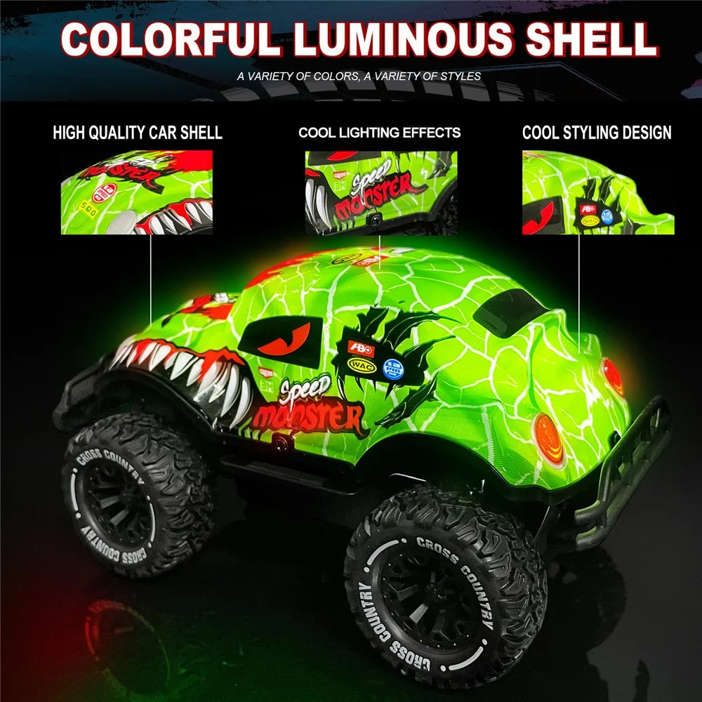 UJ99-Y200 1 / 20 2WD Remote Control Car Toy Cartoon Design Non-Slip Wheels Cool Light RC Car - Green - 4