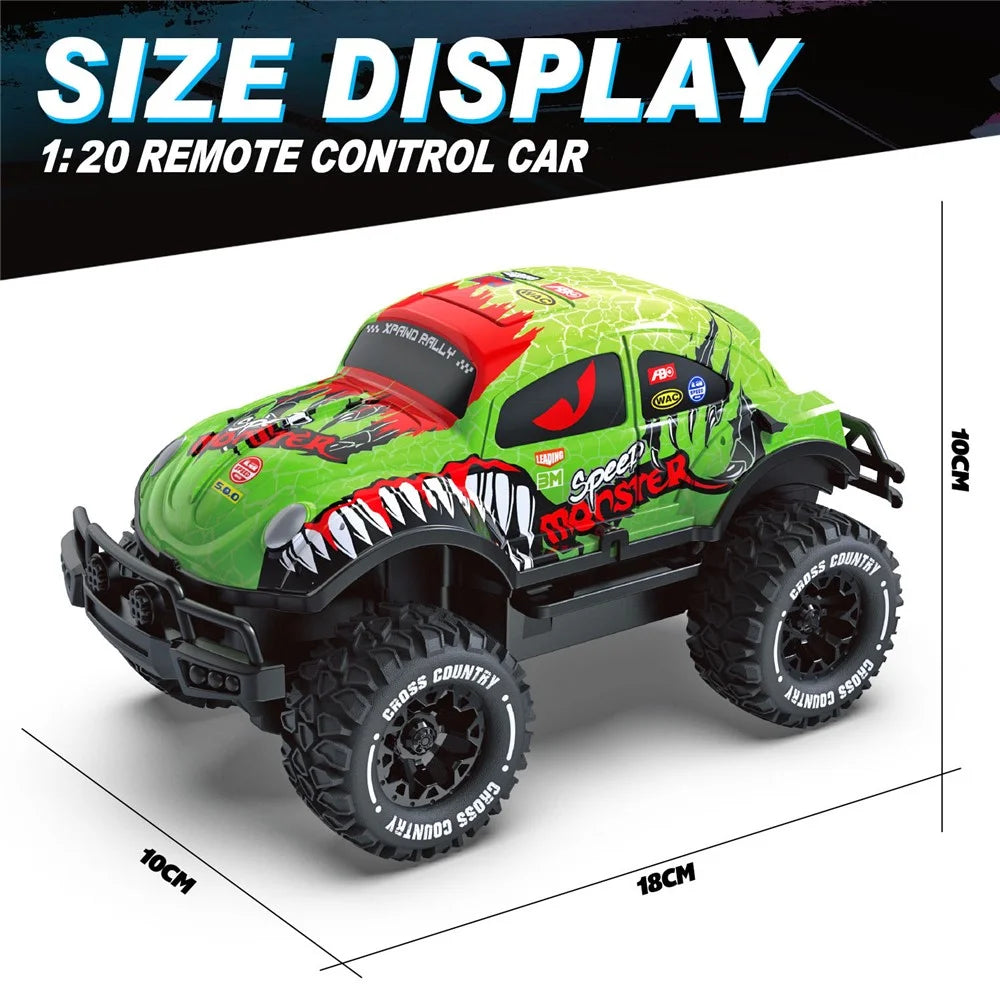 UJ99-Y200 1 / 20 2WD Remote Control Car Toy Cartoon Design Non-Slip Wheels Cool Light RC Car - Green - 7