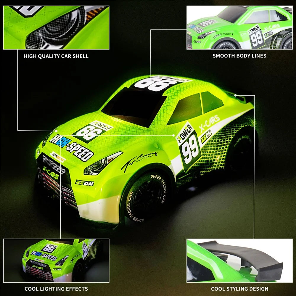 Q240 1 / 24 2WD Remote Control Racing Car Children Toy RC Car with Cool Light - Green - 4