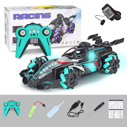 HD3377 1 / 14 RC Racing Car Toy Light Music Mist Spray Remote Control Car, Remote Controller + Gesture Sensing Controller - Green - 1