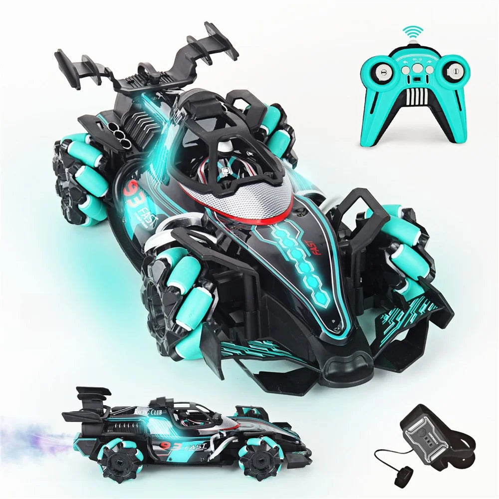 HD3377 1 / 14 RC Racing Car Toy Light Music Mist Spray Remote Control Car, Remote Controller + Gesture Sensing Controller - Green - 2