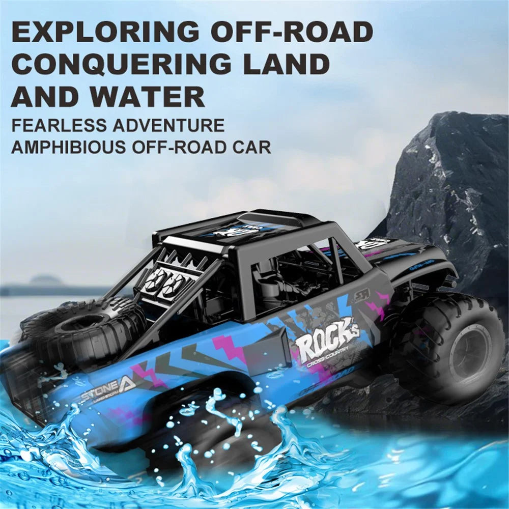 Q191 Off-Road Climbing Vehicle Amphibious Remote Control Car Kids Toy, 2 Batteries - Blue - 2