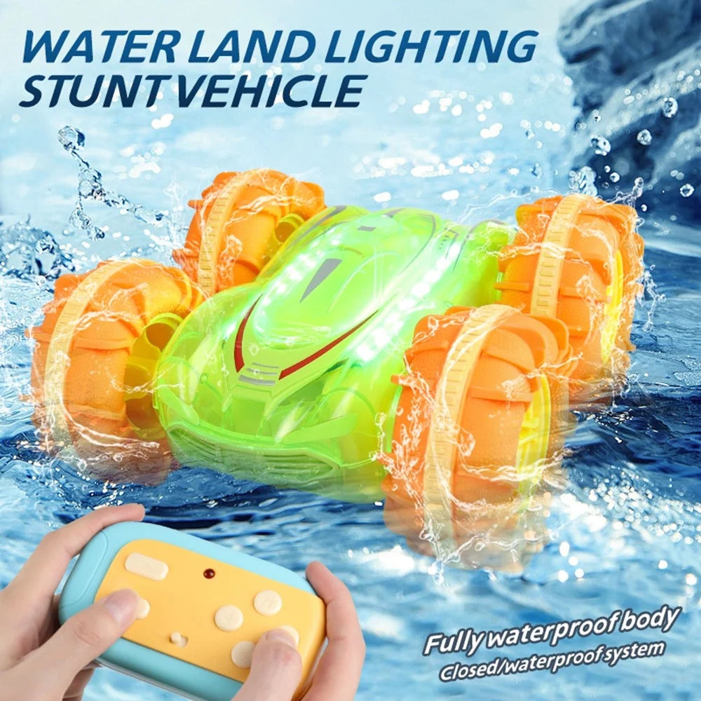 JC014 2.4G Remote Control Stunt Car Amphibious Vehicle Gift with 7 Color LED Lights (CE / CPC / EN71 / ASTM / CPSIA Certified) - Transparent Green - 2