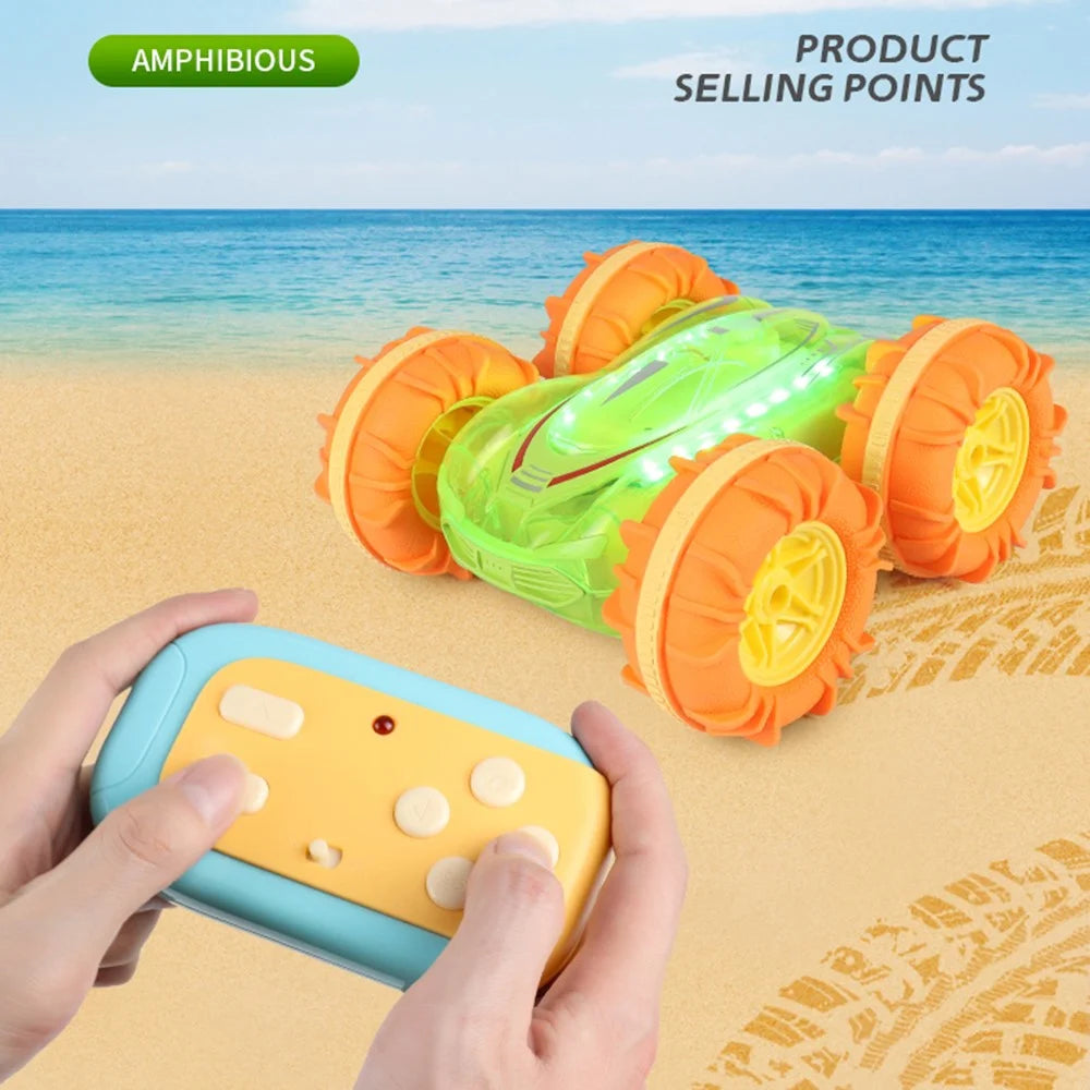 JC014 2.4G Remote Control Stunt Car Amphibious Vehicle Gift with 7 Color LED Lights (CE / CPC / EN71 / ASTM / CPSIA Certified) - Transparent Green - 5