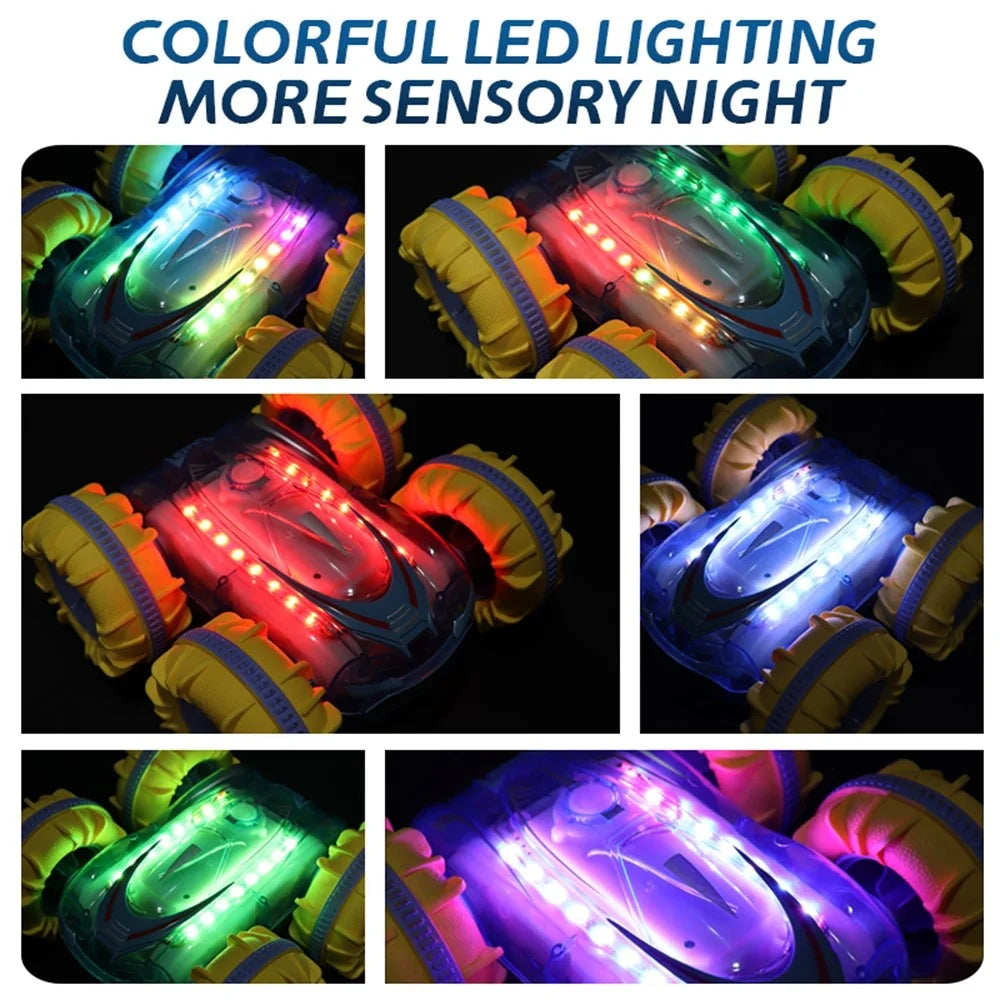 JC014 2.4G Remote Control Stunt Car Amphibious Vehicle Gift with 7 Color LED Lights (CE / CPC / EN71 / ASTM / CPSIA Certified) - Transparent Green - 7