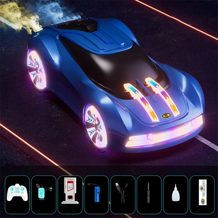 Q206 Style B Smart RC Car with Light and Spray Simulated Racing Vehicle , Handheld Remote + Watch Remote - Blue - 1
