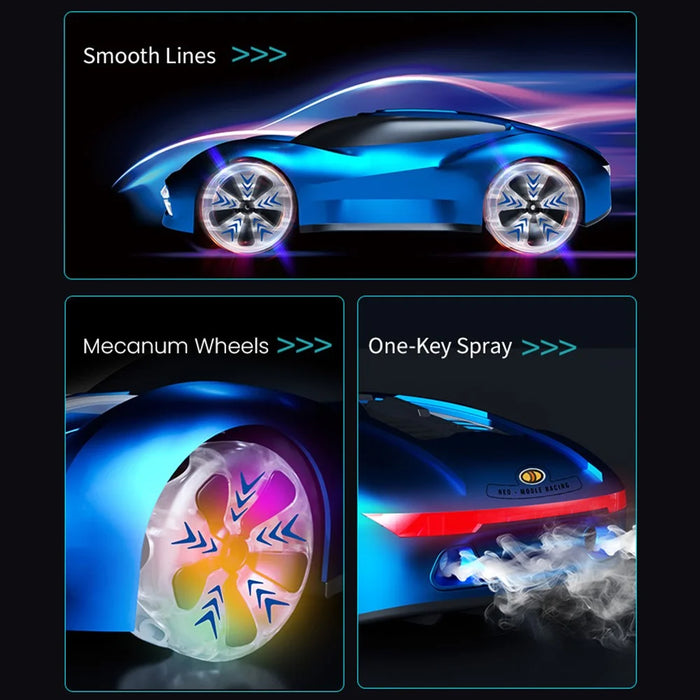 Q206 Style B Smart RC Car with Light and Spray Simulated Racing Vehicle , Handheld Remote + Watch Remote - Blue - 2
