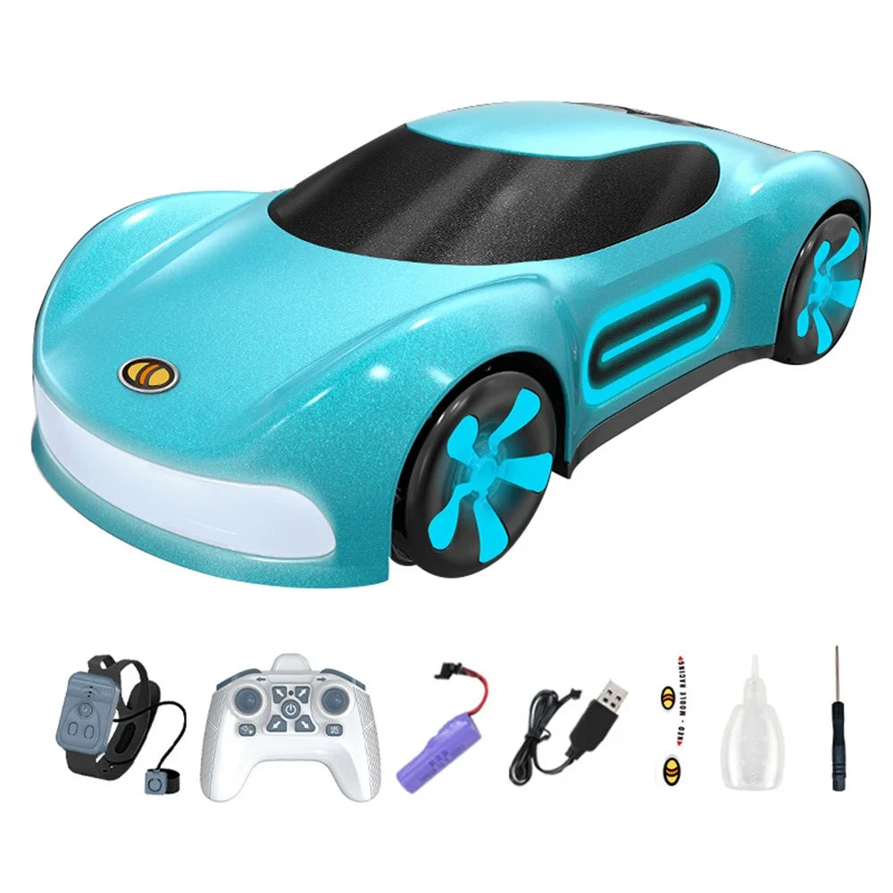 Q206 Style A Remote Control Sports Car with Light and Spray Simulated RC Vehicle , Handheld Remote + Watch Remote - Blue - 1