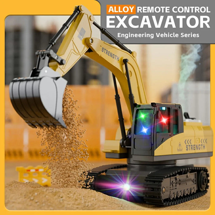 Y1803 1:20 Scale Alloy Excavator RC Construction Vehicle with Spray Mist Light Music Remote Control Toy Car - Yellow - 2