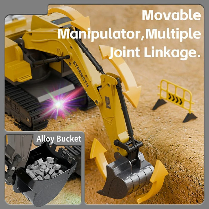 Y1803 1:20 Scale Alloy Excavator RC Construction Vehicle with Spray Mist Light Music Remote Control Toy Car - Yellow - 3